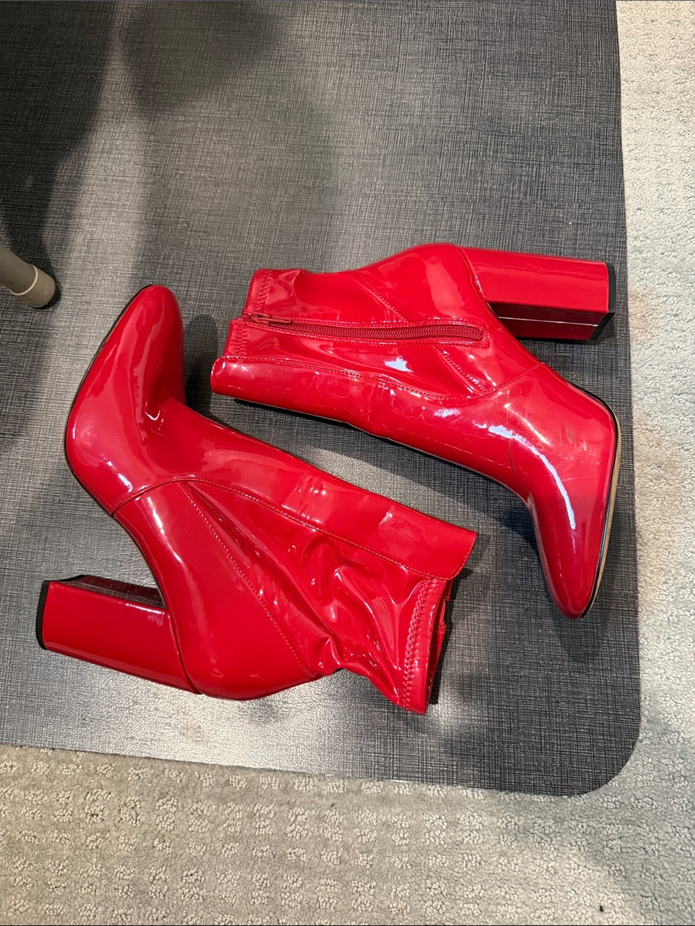 Red Patent Block Heel Ankle Boots - Women